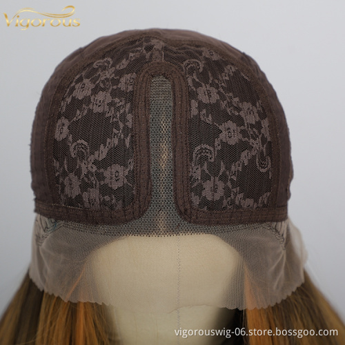 Vigorous 40 Inch Brown Colored Highlight Wig Glueless Lace Front Synthetic Hair Wigs Pre Plucked Straight Wig
